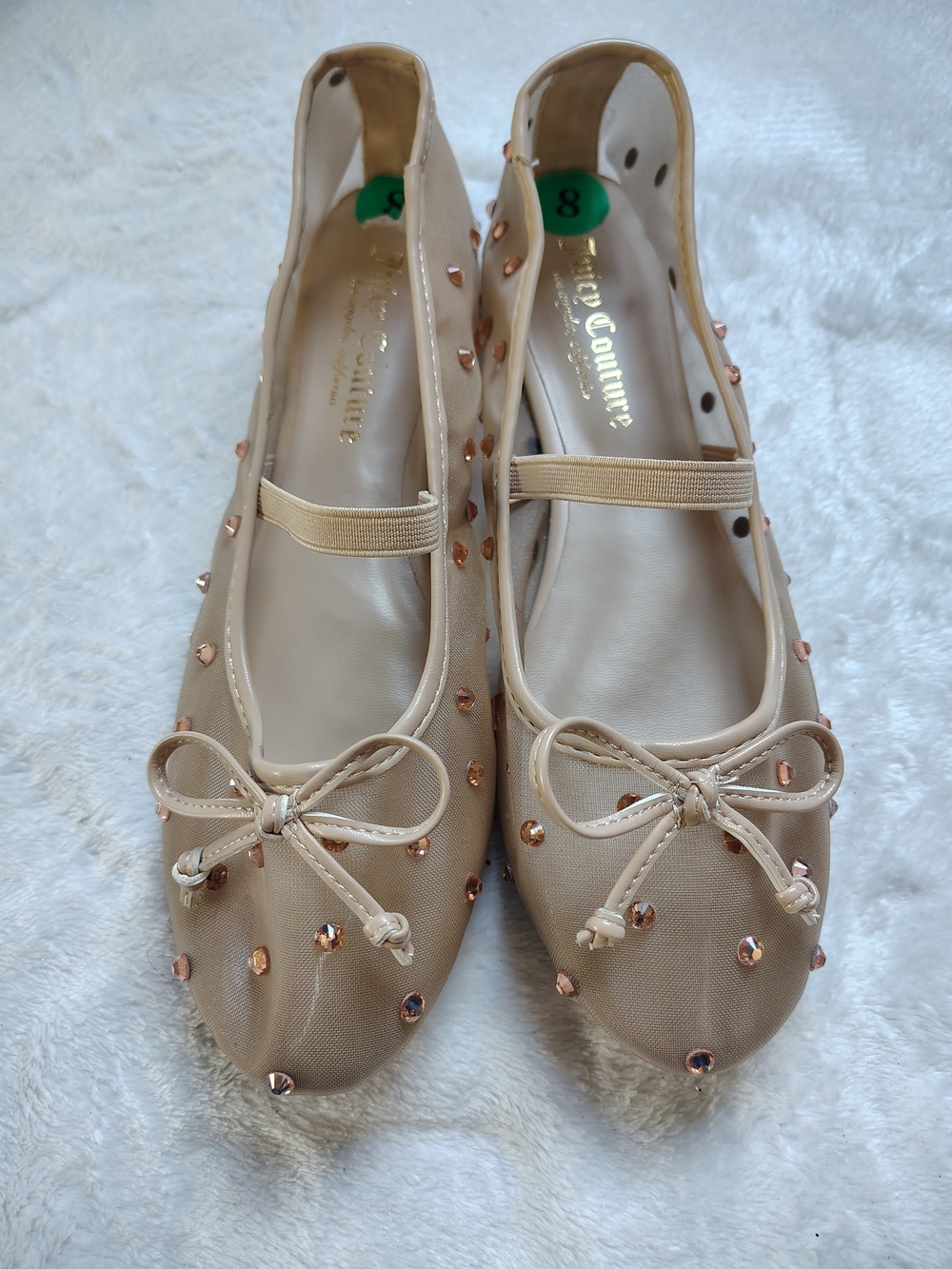 Juicy Couture Nude Mesh Ballet Flats with Rose-Gold Studs Sz. 8l